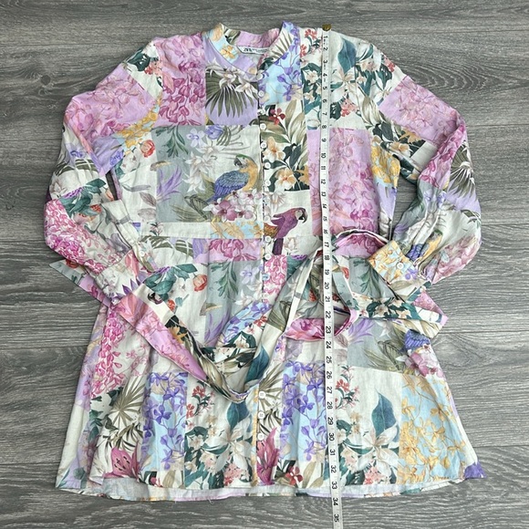 Zara 2725/119/330 floral patchwork linen blogger favorite shirt dress size XXL - Picture 5 of 10